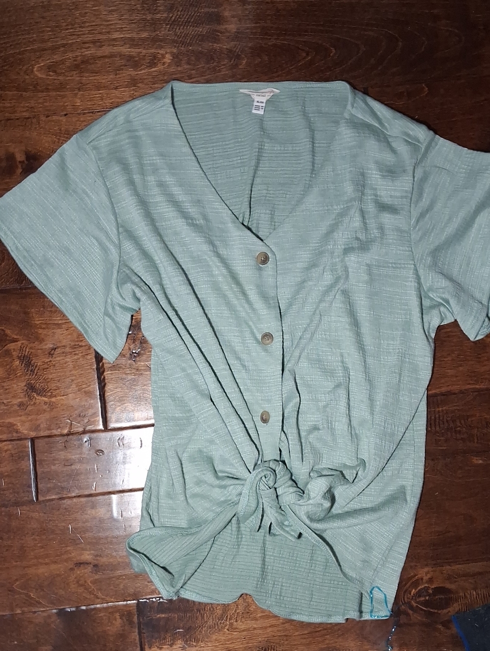Vintage Mint Green Button-Front Tie-Waist Short Sleeve Top